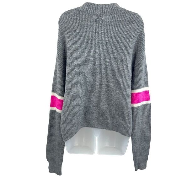 John & Jenn Varsity Stripe Gray Pink Mock Neck Pullover Sweater Top Medium NEW - Picture 9 of 13